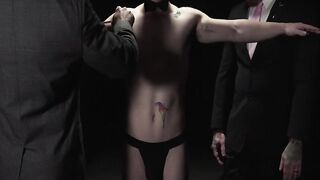 Hairy studs Jack Dixon and Legrand Wolf spitroast jock Danny Wilcoxx in an anal fucki