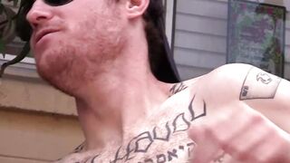 Josh drops his black boxer briefs to show off his impressive dick and hairy crotch