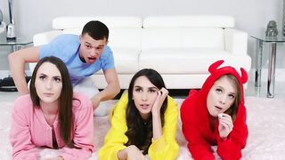 Teen besties suck big dick POV and ride him like a cowgirl