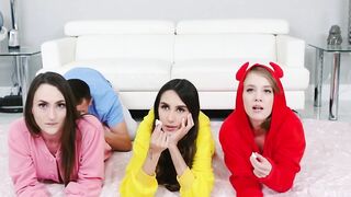 Teen besties suck big dick POV and ride him like a cowgirl