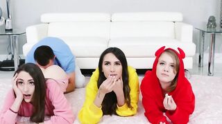 Teen besties suck big dick POV and ride him like a cowgirl