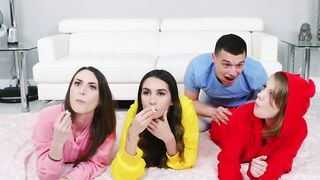 Teen besties suck big dick POV and ride him like a cowgirl