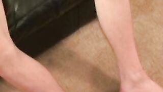 Skinny amateur jerks off his small erect cock and cums