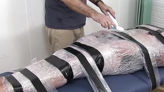 Restrained hunk endures tickling torment from his dom