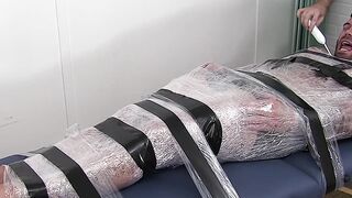 Restrained hunk endures tickling torment from his dom