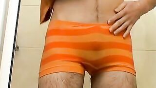 TwinkUndie.com - Horny Jake's wet and hard orange undies solo jerk off
