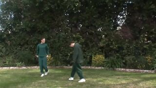 Slim dark hair MILF fucks with tiny melons outdoors