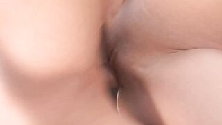 Slim dark hair MILF fucks with tiny melons outdoors