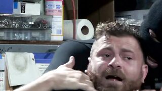 RagingXXX.com - A tattooed mechanic robbed and ass fucked by two thieves