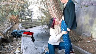 KISSCAT Love Breakfast with Sausage - Outdoor Agent Pickup Russian Schoolgirl for Public Sex