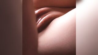 SLOW MOTION. Irresistible cunt was gently banged and smeared with cum. Close-up