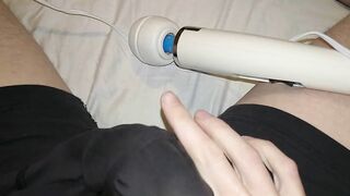 Hitachi Wand Vibrating My Penis Through My Boxers