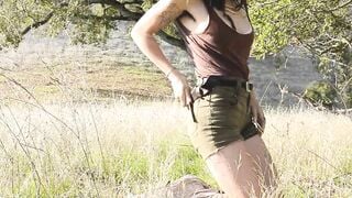 Amazing Bushy dark haired masturbating on the grass