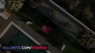 Sex around the pool inside a swinger house
