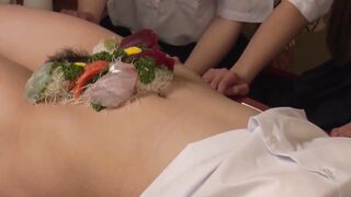 Japanese schoolgirls play truth or dare with older men and have sex