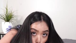 Horny Asian stepsis Luna Mills cum sprayed over her tits