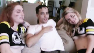Teen cheerleaders have a wild foursome with a lucky guy