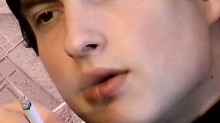 Beautiful Gus gently stroking his fat uncut cock in his solo chainsmoking