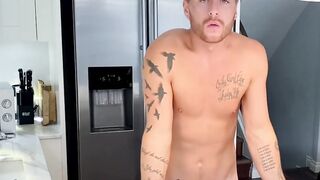 Solo athletic stud Josh Moore masturbates in the kitchen