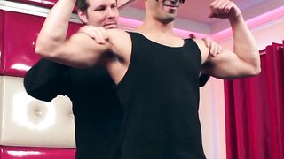 Masked dude gets BJ from guy before fucking fleshlight