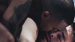 MaleNoir.com - Inked black tops plow pretty white bottom in intense gangbang