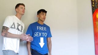 Three young gay jocks raw fucking and rimming in threesome