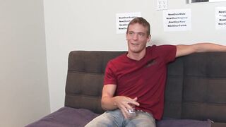Athletic jock Davey Marks jerks off after an interview