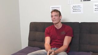 Athletic jock Davey Marks jerks off after an interview