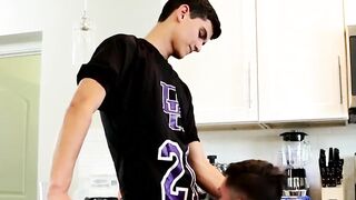 Bareback doggy style with two handsome twinks in jockstraps