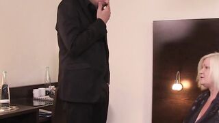 MatureLacey.com - Waiter's cock sucked by BBW Lacey Starr in cowgirl