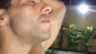 Marc releases his stress after pool cleaning with a huge cum