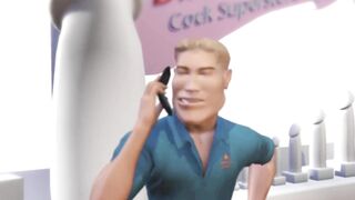 3DGSPOT - Blonde Teenie Deepthroats And Gags A Long Penis Inside A Vibrator Shop! 3D ANIMATION!