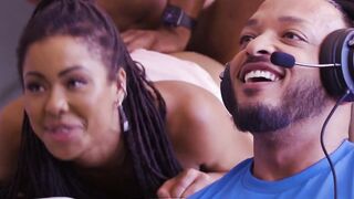 ADULT TIME - Long Cock Pizza Dude Cocks Down Black Beauty Kira Noir Without Her Gamer bf Noticing!