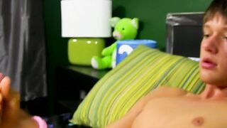 Horny little gay youngster whips out his cock and wanks