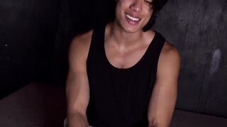 Handsome Asian American jock Jay Wu works out and tugs his erect cock