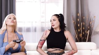 GIRLSWAY - Stacked cougar Gamer Bridgette B Gets Tag Teamed By Step Daughter Melody Marks & Her Bestie