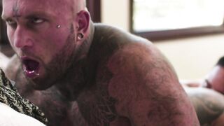 ADULT TIME - Bae Daddy Bear Brings Inked Beefcake Home to Banged! With Hubby - FIRST TIME TOPPING!