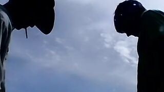 Hardcore chainsmoking and cock jerking by horny Devon and two other bad studs