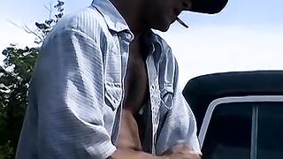 Hardcore chainsmoking and cock jerking by horny Devon and two other bad studs