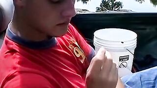 Hardcore chainsmoking and cock jerking by horny Devon and two other bad studs