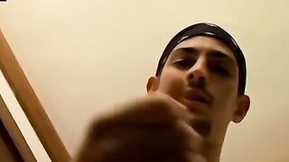 Straight thug pleasing his big cock with his mighty hands