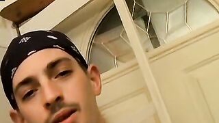 Straight thug pleasing his big cock with his mighty hands