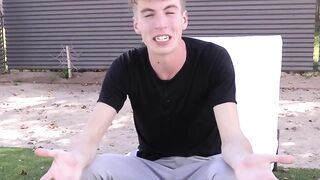 Interviewed twink takes a shower and jacks off until he cums