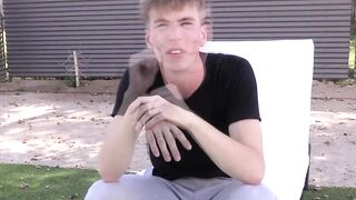 Interviewed twink takes a shower and jacks off until he cums