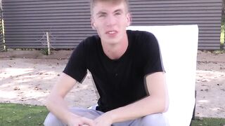 Interviewed twink takes a shower and jacks off until he cums