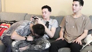 Lusty twink needs two bare dicks to satisfy his needs