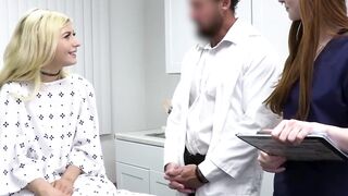 An adorable blonde Minxx Marley is so wet while her perverted doctor fingers her