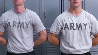 Horny military studs suck off sergeant before anal threesome