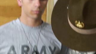 Muscle military studs pounding hard while sergeant watches
