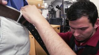 Tattooed jock interracial pounding on table after deepthroat